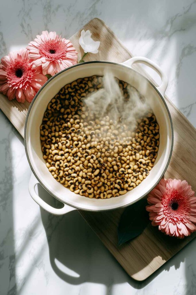 Easy Vegetarian Black-Eyed Peas recipe simmering in a pot, hearty and flavorful.